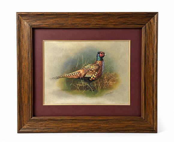 Other - Vintage Basil Ede The Pheasant Foil Art Signed Framed Game Bird 12.5x11